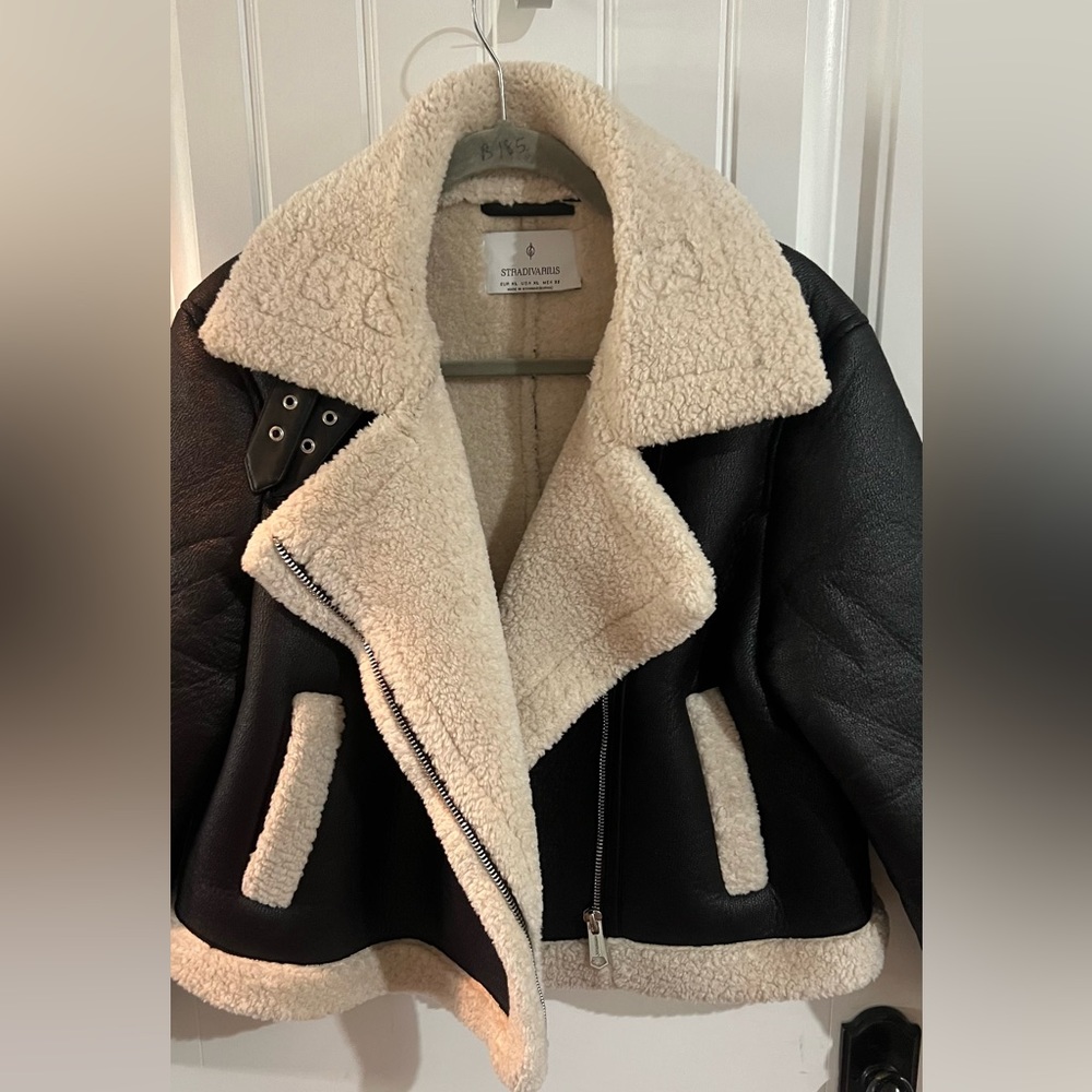 Black Leather & fleece leather type fabric  jacket sz xl new